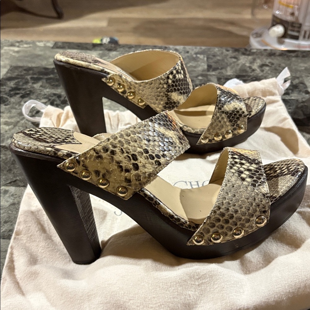 Jimmy Choo Snake Print Platform Sandals - Picture 2 of 6
